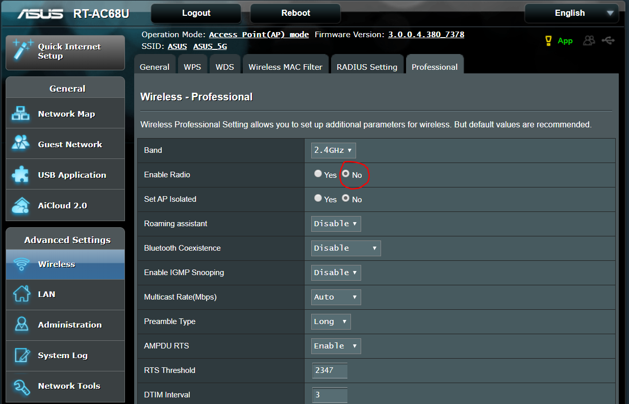 The Xsens Asus as a Wireless Access Point